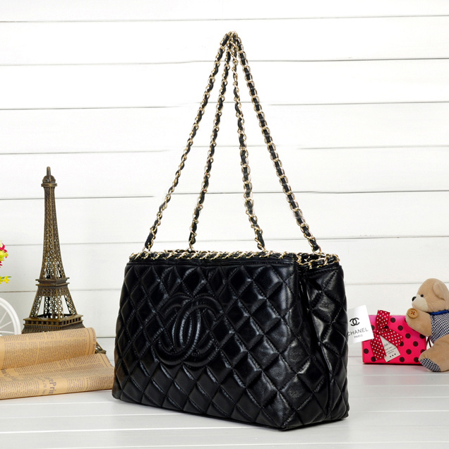 2013 Chanel Shopping Bag Sheepskin Leather A62016 Black