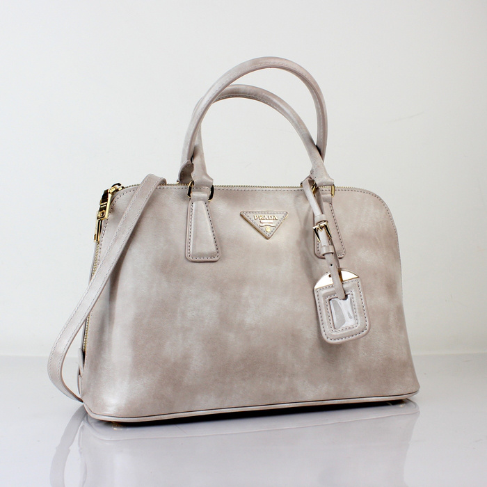 2013 PRADA Shiny Leather Two Handle Bag 0837 in Light gray