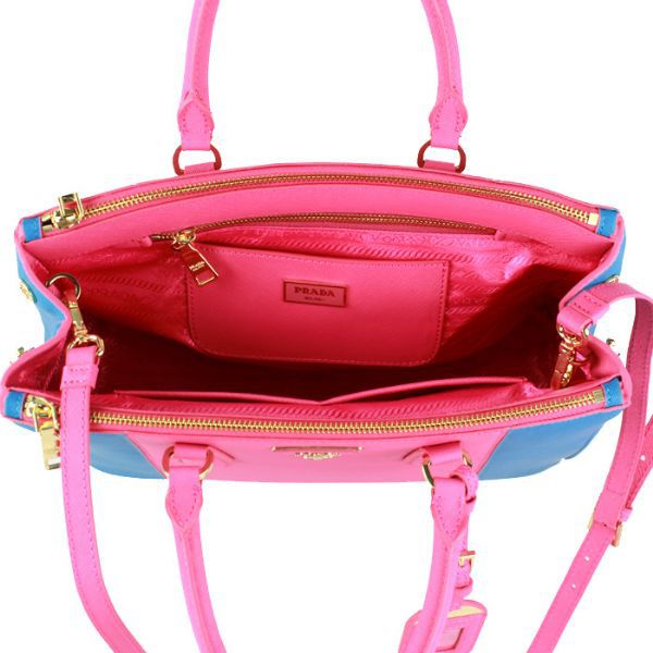 2013 Prada Saffiano Leather Tote Bag 2274 in Peach with Blue