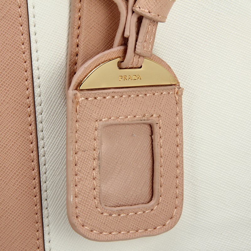 2013 Prada Saffiano Leather Tote Bag 2274 in white with Bare Pink
