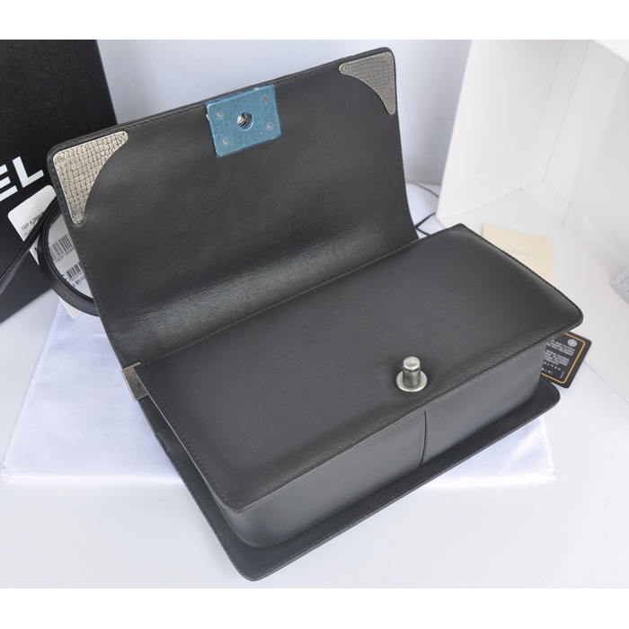 2014 Boy Chanel Flap Bag Embellished with Metal Adornments A90423 Black