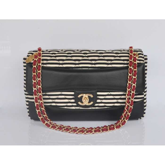 2014 Chanel Jersey and Lambskin Flap Shoulder Bag A32053 Black