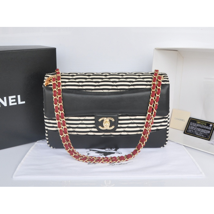 2014 Chanel Jersey and Original Lambskin Flap Bag A92053 Black