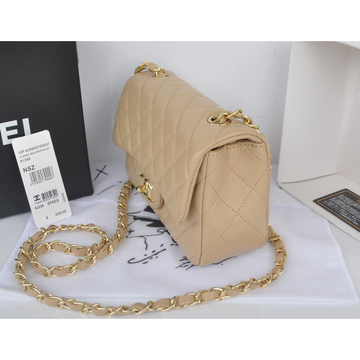 2014 Chanel mini Classic Flap Bag Apricot Original Sheekskin A1116 Gold