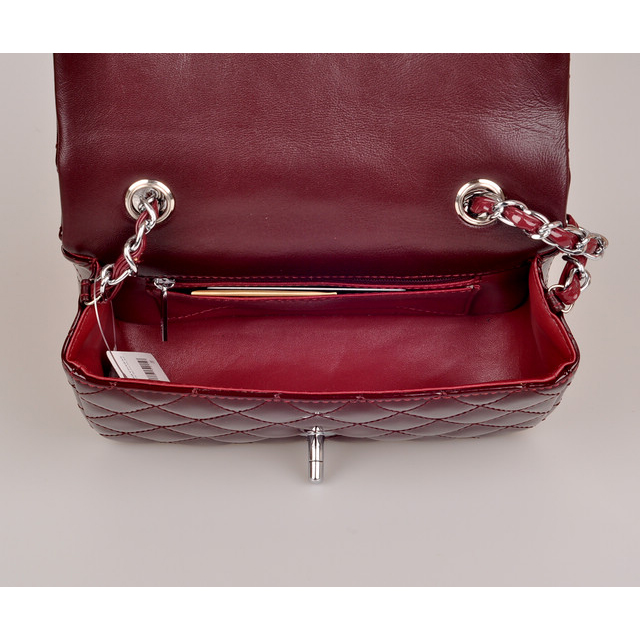 2014 Chanel mini Classic Flap Bag Maroon Patent Leather 1117 Silver