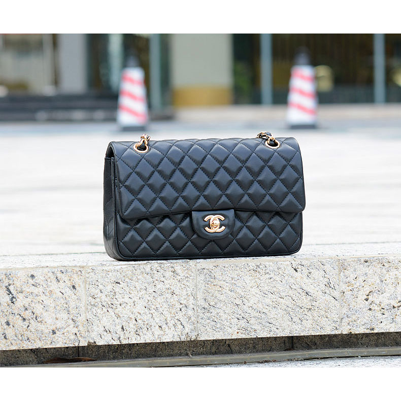 2015 Chanel 1112 Flap Bag Original Sheepskin Leather Black with Gold