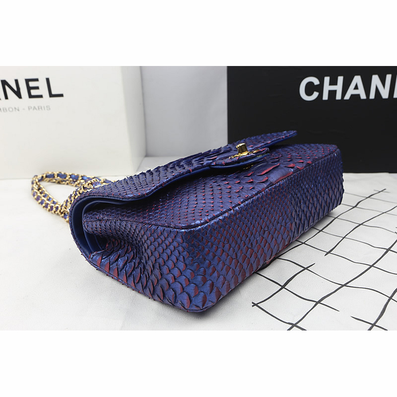 2015 Chanel 2.55 Series Flap Bag Original Snake Leather 1112 Blue