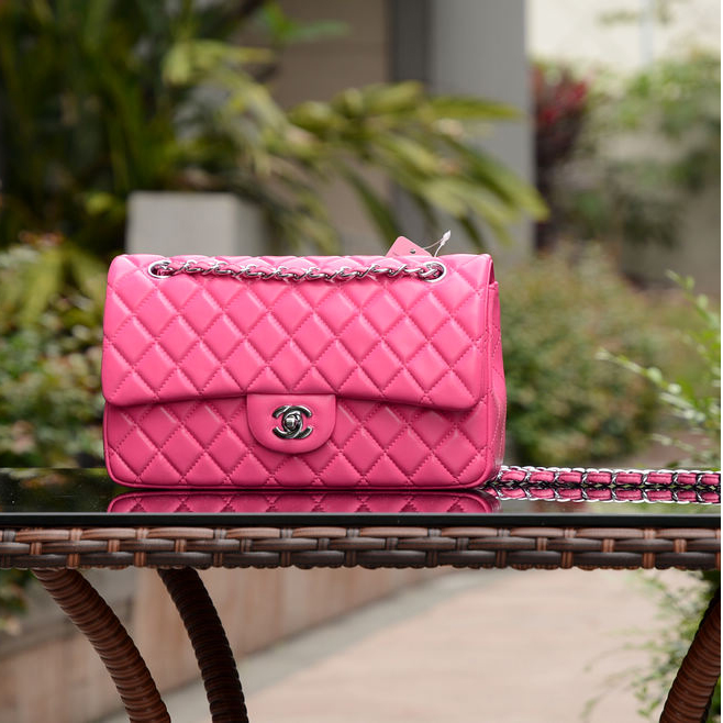 2015 Chanel Classic Flap Bag Rose Sheepskin leather A37586 Silver
