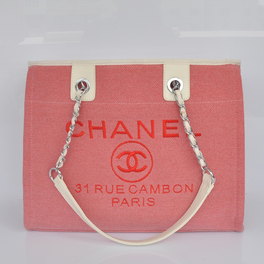 2015 Chanel Medium Canvas Tote Shopper Bag A68045 Pink