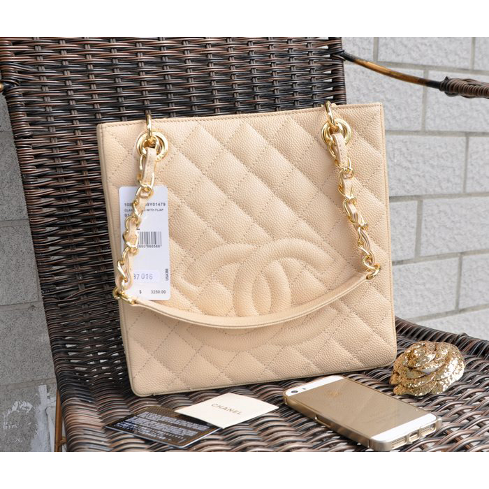 2015 Chanel Shopper Bag Original Caviar Leather A37016 Apricot