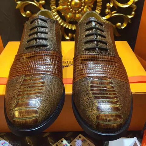2015 Hermes men business  shoes in Lizard stripe leather