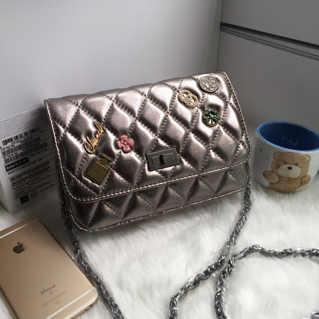 2016 Chanel A33814 Antique Sheekskin Leather Mini Flap Bag in Silver