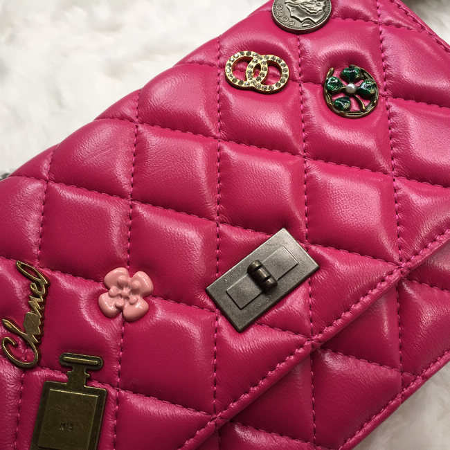 2016 Chanel A33814 Rose Sheekskin Leather Mini Flap Bag in Silver