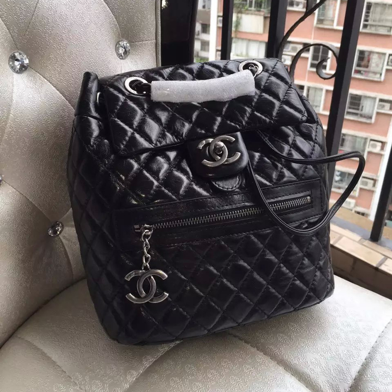 2016 Chanel Black Original Leather Backpack Embellished With a cc Signature