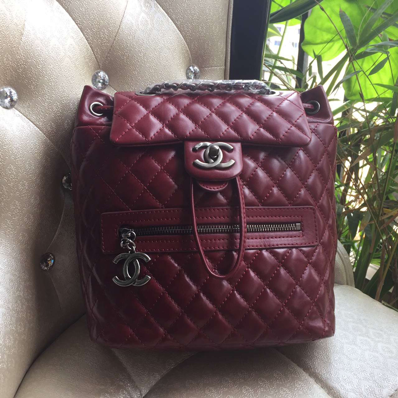 2016 Chanel Claret Original Leather Backpack Embellished With a cc Signature