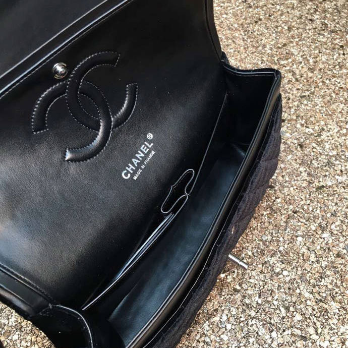 2016 Chanel Classic Flap Bag 1112 Original Black velvet with Silver