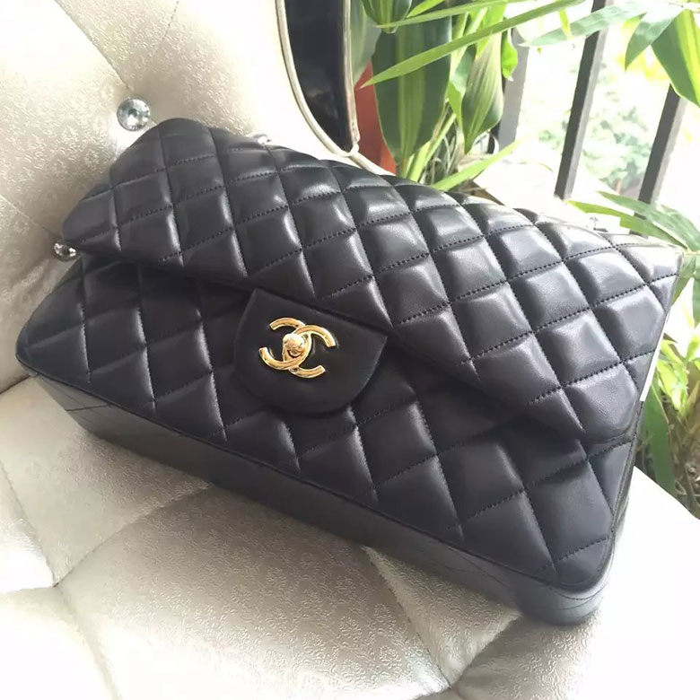 2016 Chanel Classic Flap Bag 1113 Black Original Sheekskin leather Gold Hardware
