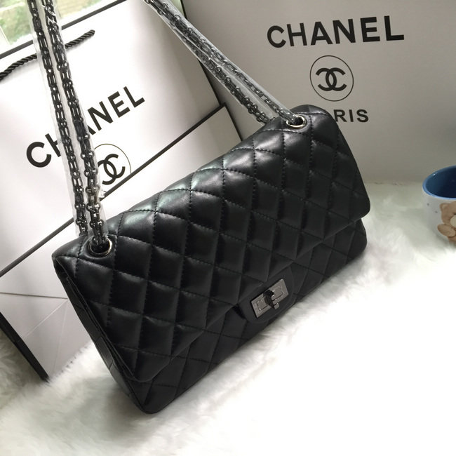2016 Chanel Classic Flap Bag 1113 Sheekskin Leather in Black