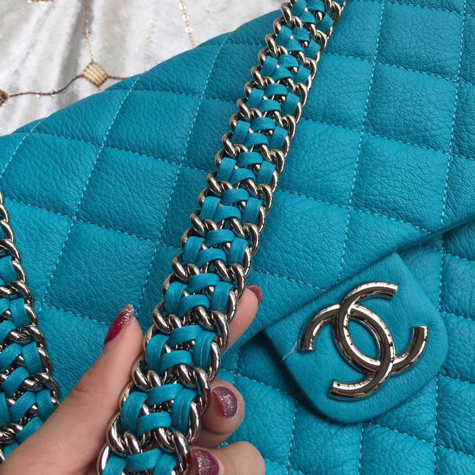 2016 Chanel Classic Flap Bag Original Deerskin Leather A94005 Blue