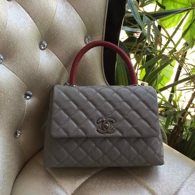 2016 Chanel Gray Original Leather grained shoulder Tote bag A95168