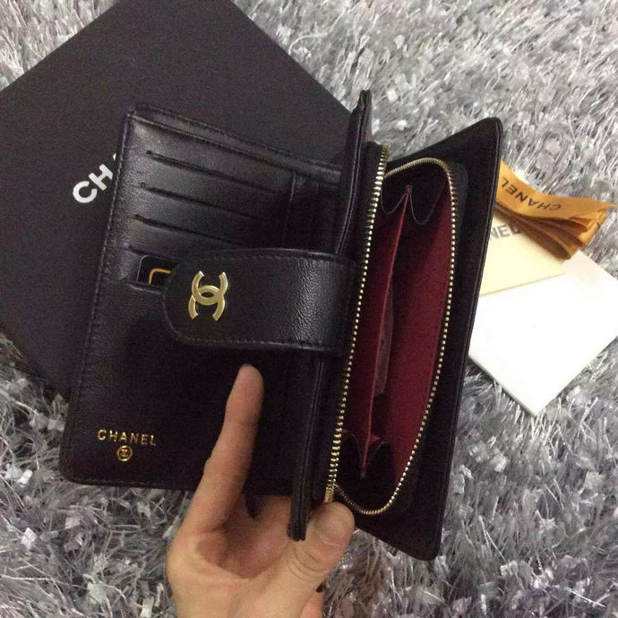 2016 Chanel Matelasse Bi-Fold Wallet Sheepskin Leather A50073 Black