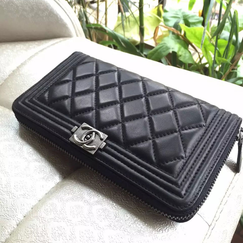 2016 Le Boy Chanel Zippy Wallet Original Caviar Leather A80286 Black Silver