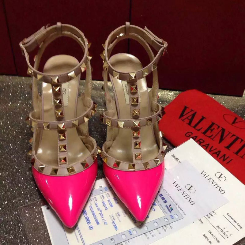2016 Valentino women shoes in patent leather with Rivet Heel Height 9.5cm