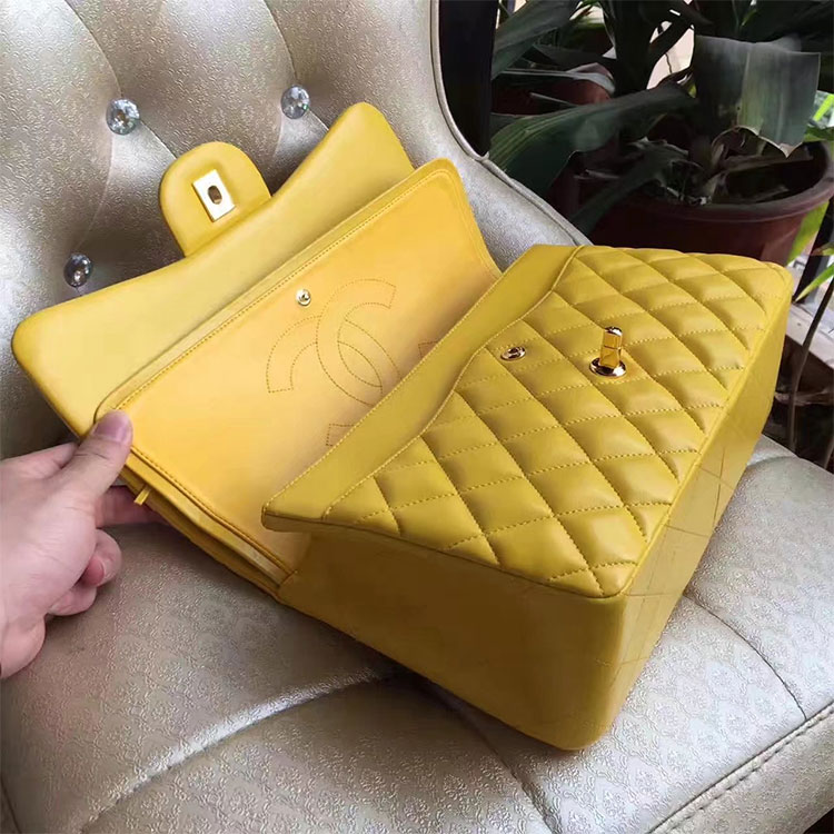 2017 Chanel Classic Flap Bag 1113 Yellow Original Sheekskin leather Gold Hardware