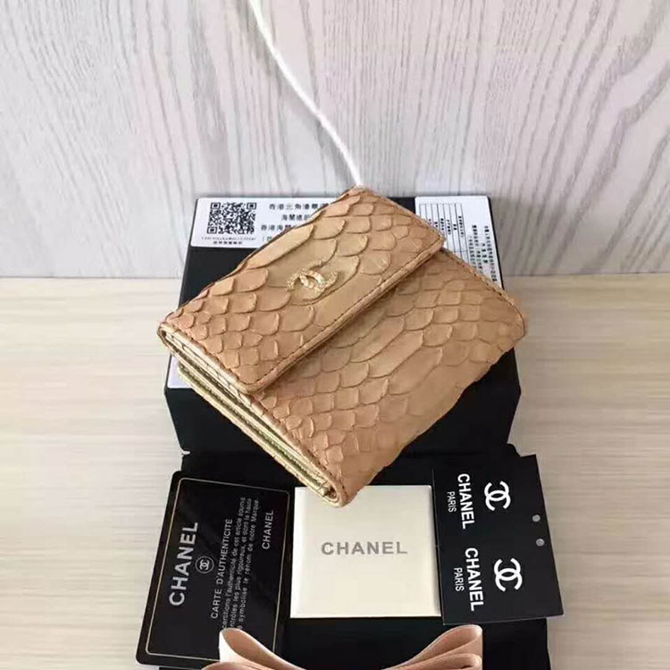 2017 Chanel Matelasse Tri-Fold Wallet Original python leather A48980