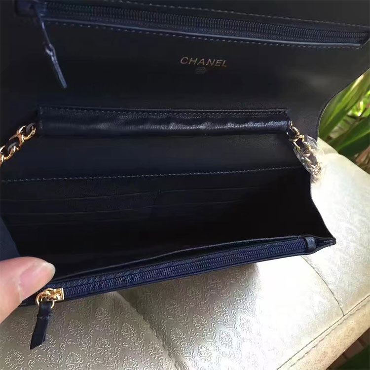 2017 Chanel WOC A33814 Blue Original Caviar Leather Mini Flap Bag Gold