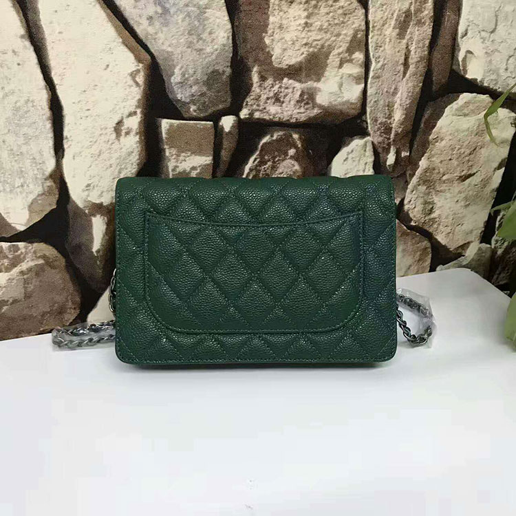 2017 Chanel WOC A33815 Green Original Caviar Leather Flap Shoulder Bags Silver