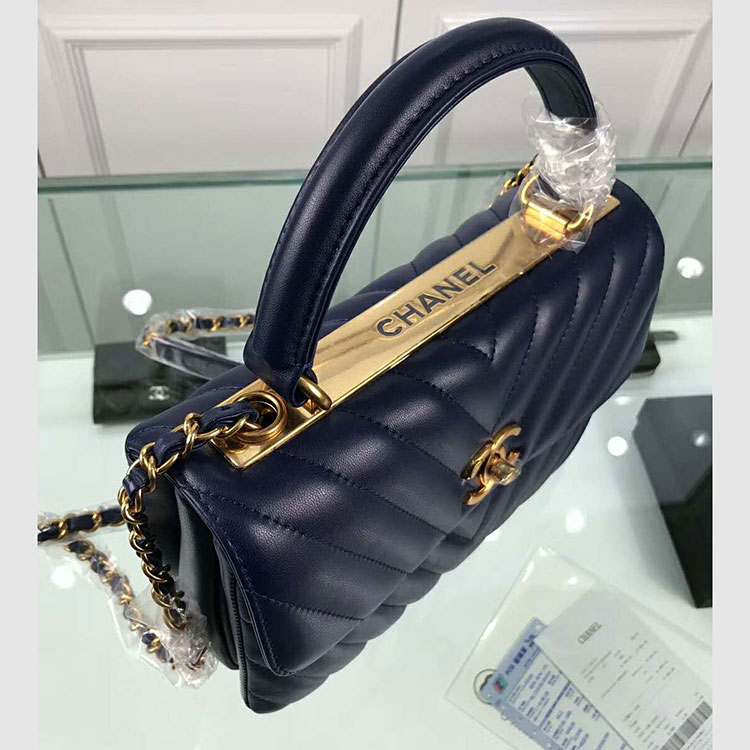 2018 Chanel Classic Top Handle Bag Original Lambskin Leather