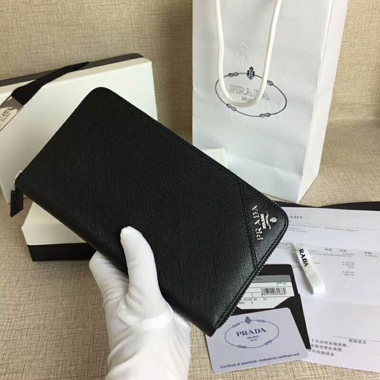 2018 Prada Men large saffiano leather wallet