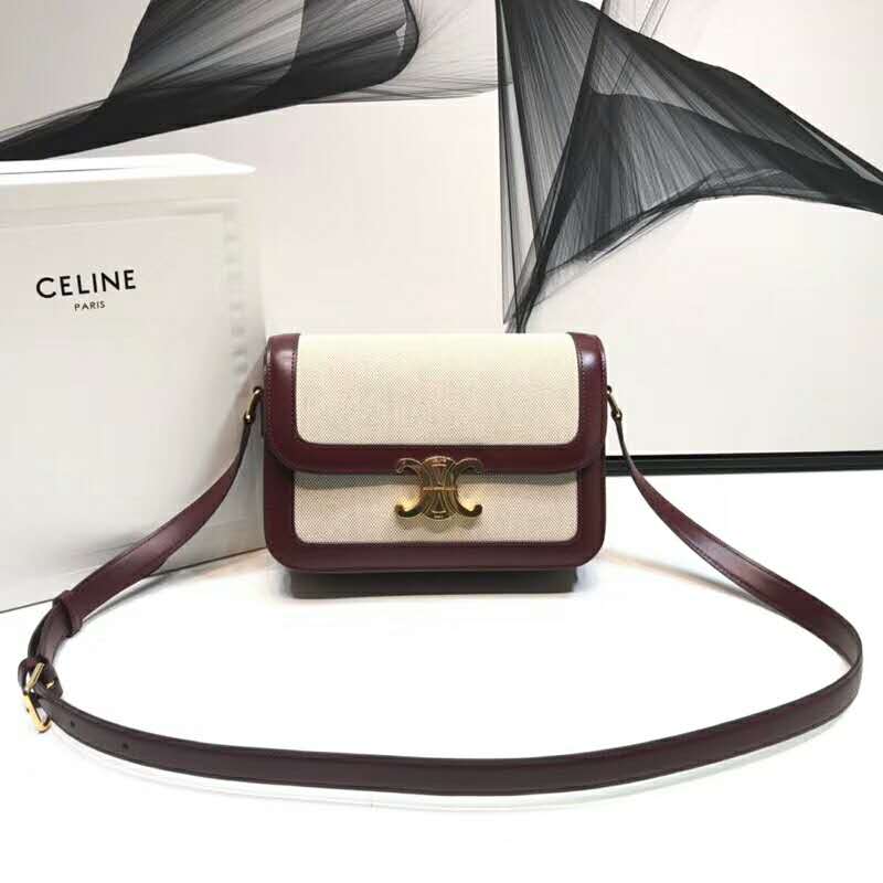 2019 Celine MEDIUM TRIOMPHE BAG IN TEXTILE AND NATURAL CALFSKIN