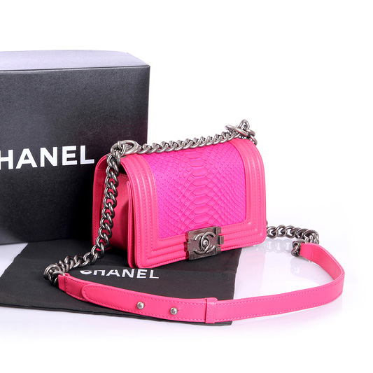 Boy Chanel Flap Shoulder Bag Genuine Python Leather A37006 Rose