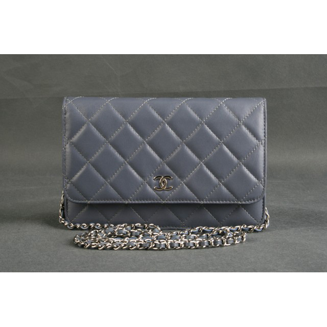 Chanel A33814 Original Sheepskin Leather Flap Bag Grey Purple in Silver