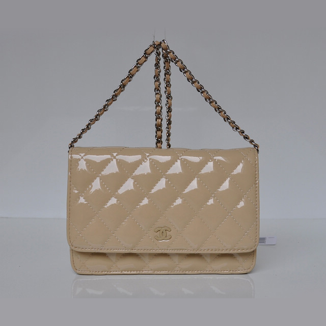 Chanel A33814 Patent Leather Flap Bag Apricot in Silver