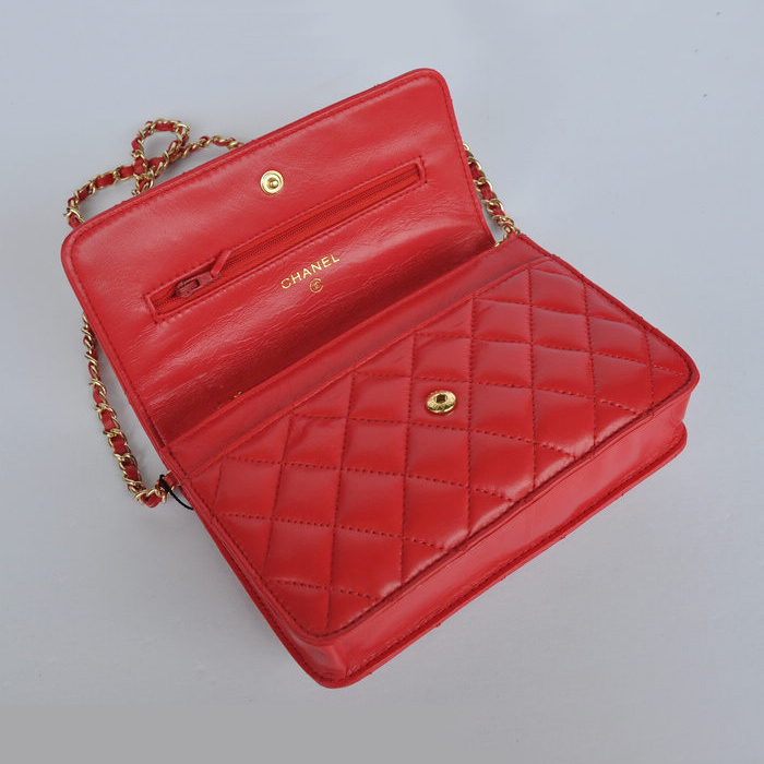 Chanel A33814 Sheepskin Leather Flap Bag Red in Gold