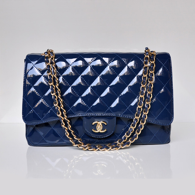 Chanel A47600 Patent Leather Jumbo Flap Bag in Bluet with Gold