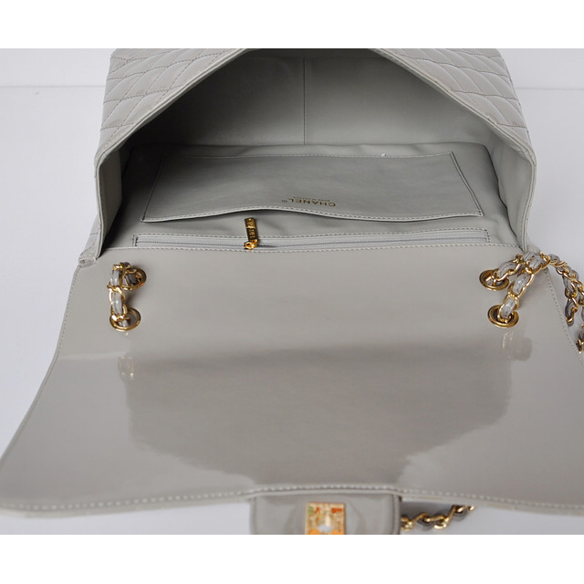 Chanel A47600 Patent Leather Jumbo Flap Bag in Gray with Gold