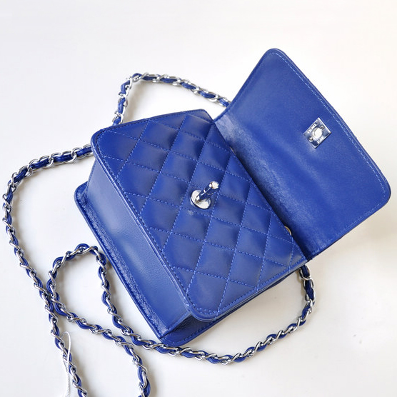Chanel A67116 Classic mini Flap Bag Sheepskin leather Blue in Silver