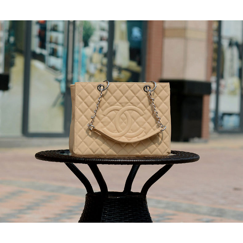 Chanel Classic Coco Bag Apricot GST Caviar Leather A50995 Silver