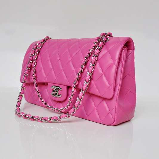 Chanel Classic Flap Bag 1113 Original Lambskin leather in Rose with Silver