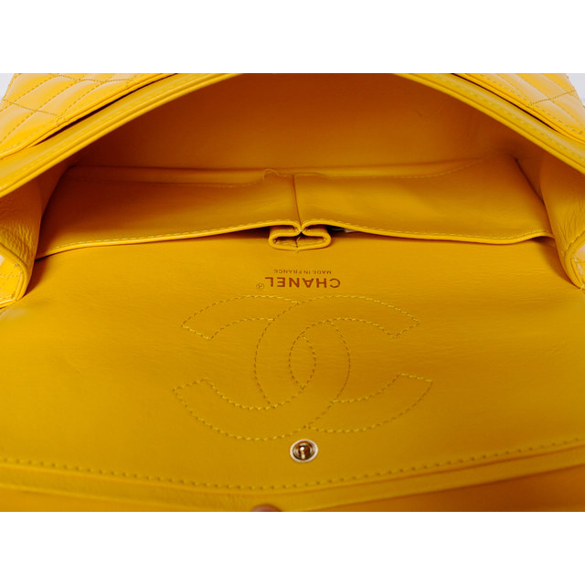 Chanel Classic Flap Bag 1113 Original Patent leather in Yellow with Silver