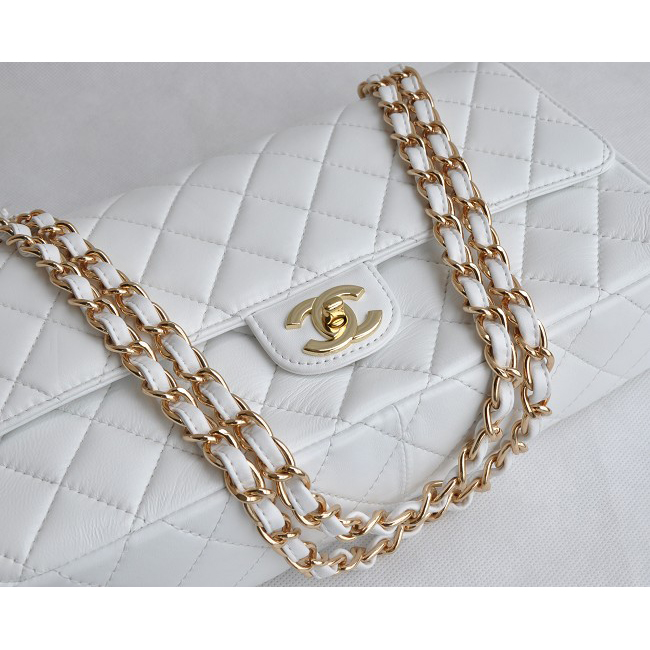Chanel Classic Flap Bag 1113 Sheepskin leather in White with Gold