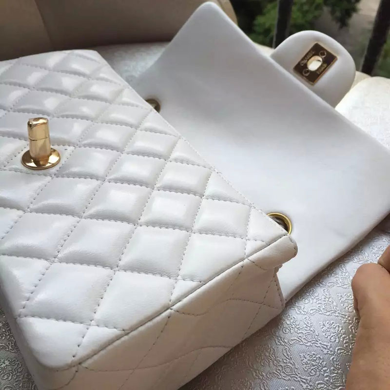 Chanel Classic Flap Bags Original Sheepskin Leather A1116 in White with Gold