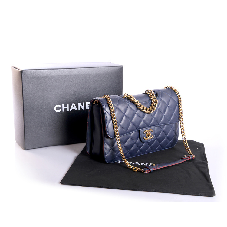 Chanel Flap Shoulder Bag Original Calfskin Leather A37008 Blue