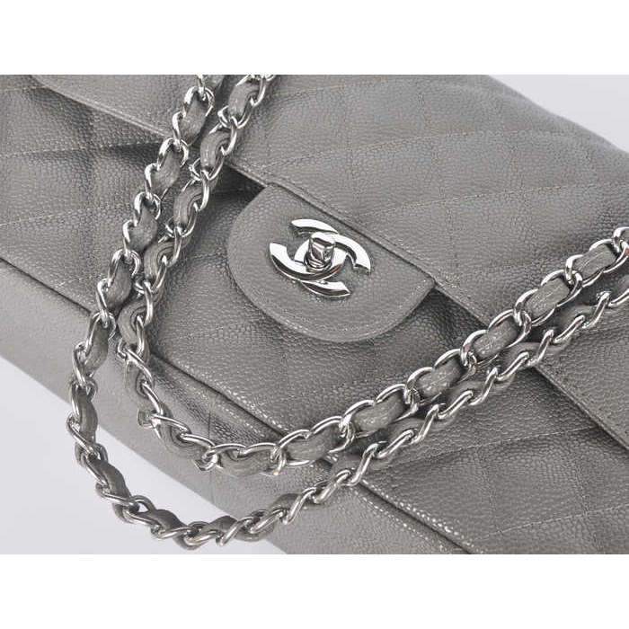 Chanel Jumbo Quilted Classic Caviar leather Flap Bag A58600 Gray Silver