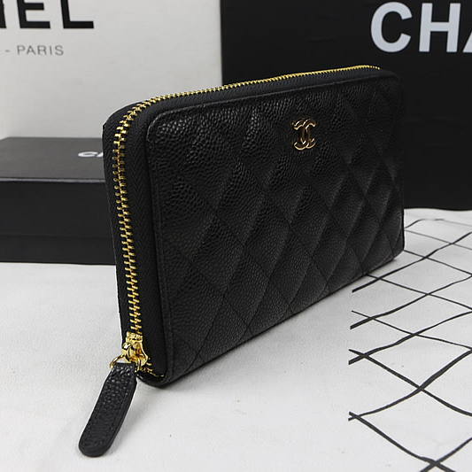 Chanel Matelasse Zip Around Wallet Black Original Caviar leather A50097 Gold