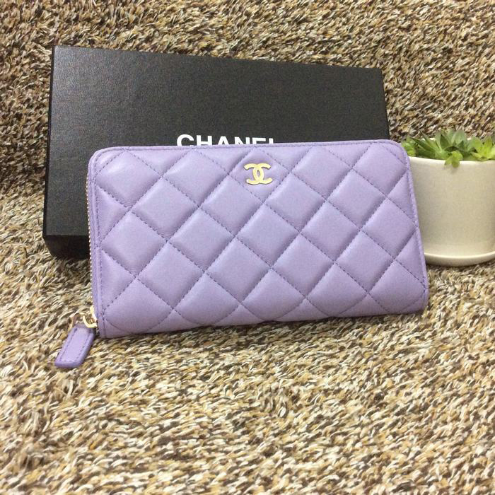 Chanel Matelasse Zip Around Wallet Sheepskin leather A50071 Lavender